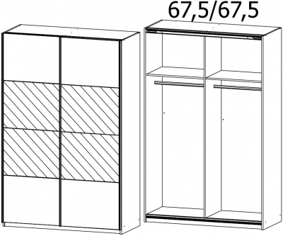 541H : 2 Door Sliding Wardrobe with 1 Mirror Door and High Polish Front