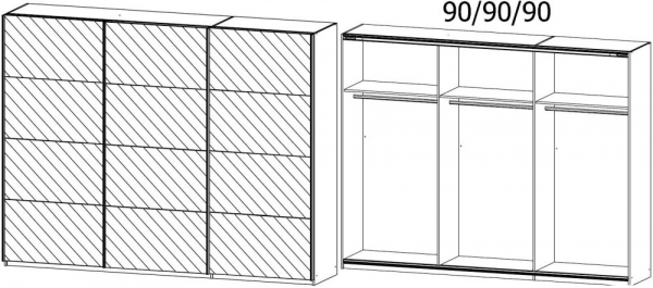0X6C : 3 Mirror Door Sliding Wardrobe with Chrome Color Handle Strips