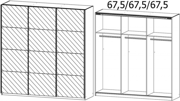 50S0 : 3 Mirror Door Sliding Wardrobe with Carcase Color Handle Strips