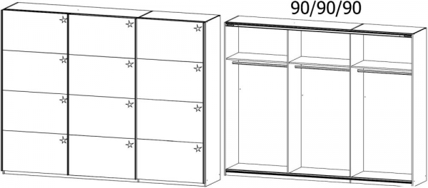 0X70 : 3 Door Sliding Wardrobe with Aluminium Color Handle Strips