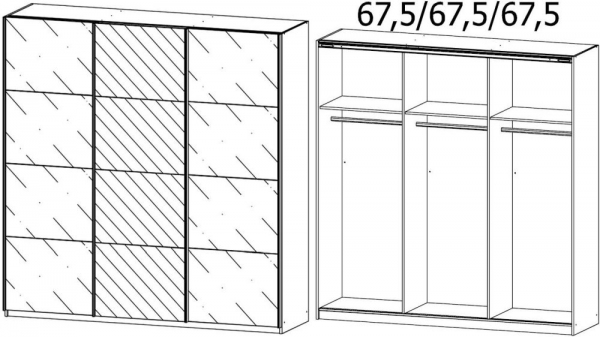 0J26 : 3 Door Sliding Wardrobe with 1 Mirror Door and Chrome Color Handle Strips