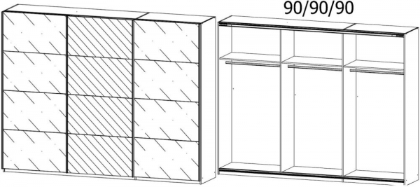 0X6H : 3 Door Sliding Wardrobe with 1 Mirror Door and Carcase Color Handle Strips