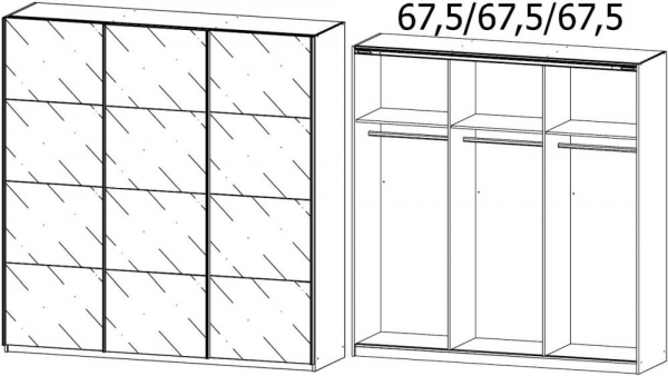 54G0 : 3 Glass Door Sliding Wardrobe with Carcase Color Handle Strips
