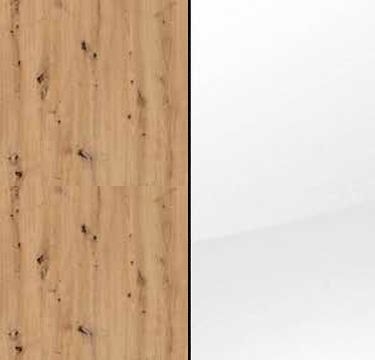 Artisan Oak Carcase and White Glass Front with Carcase Color Handle Strips AD947