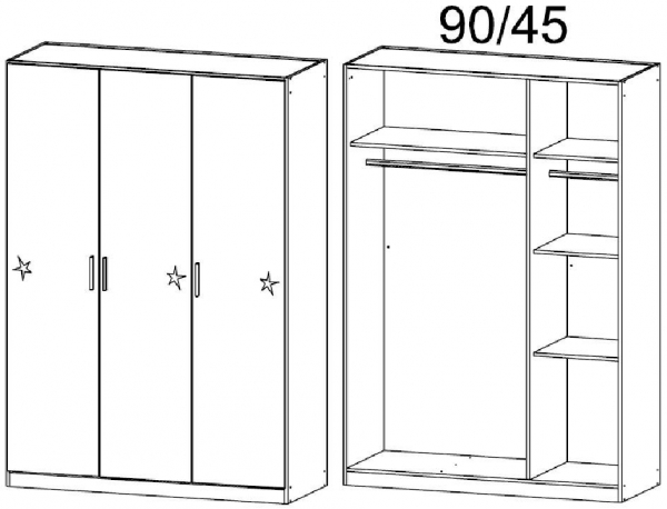 0EL1 : 3 Door High Polish Wardrobe
