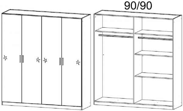0EL2 : 4 Door High Polish Wardrobe