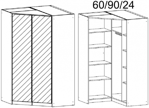 2210 : 2 Mirror Door Corner Wardrobe