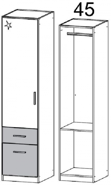 3142 : 1 Left High Polish Door 2 Carcase Color Drawer Combi Wardrobe
