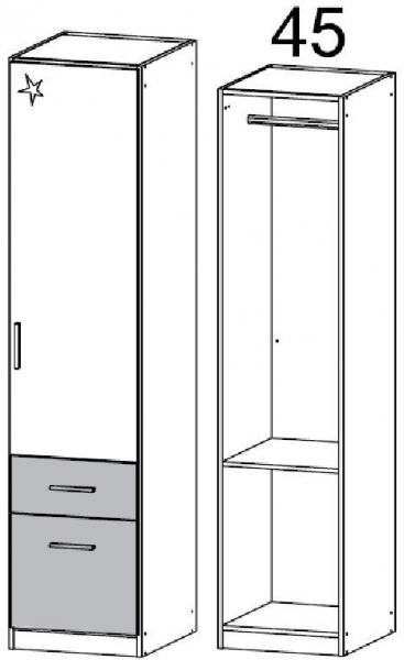 3143 : 1 Right High Polish Door 2 Carcase Color Drawer Combi Wardrobe