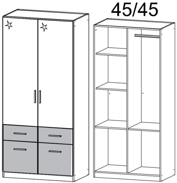 3145 : 2 High Polish Door 4 Carcase Color Drawer Combi Wardrobe
