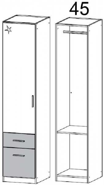 4952 : 1 Left High Polish Door 2 Carcase Color Drawer Combi Wardrobe