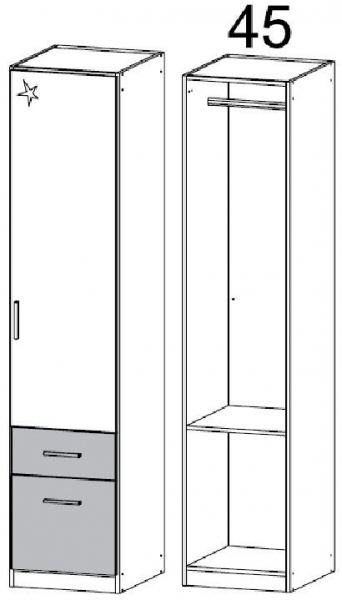 4953 : 1 Right High Polish Door 2 Carcase Color Drawer Combi Wardrobe
