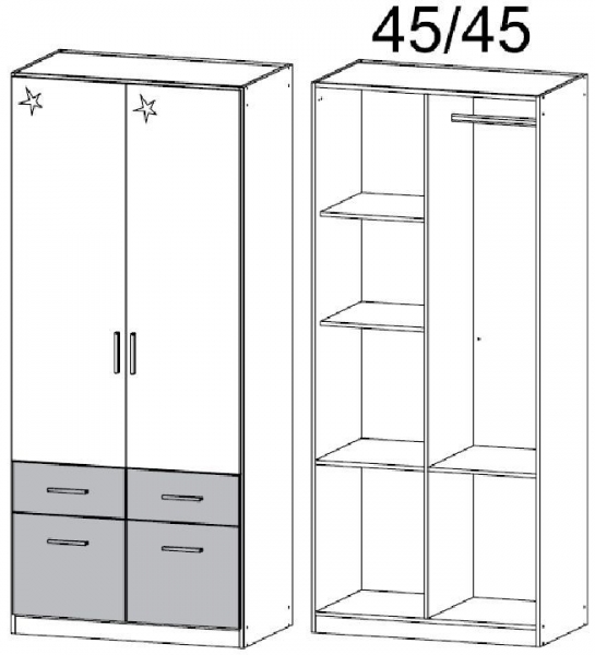 4956 : 2 High Polish Door 4 Carcase Color Drawer Combi Wardrobe