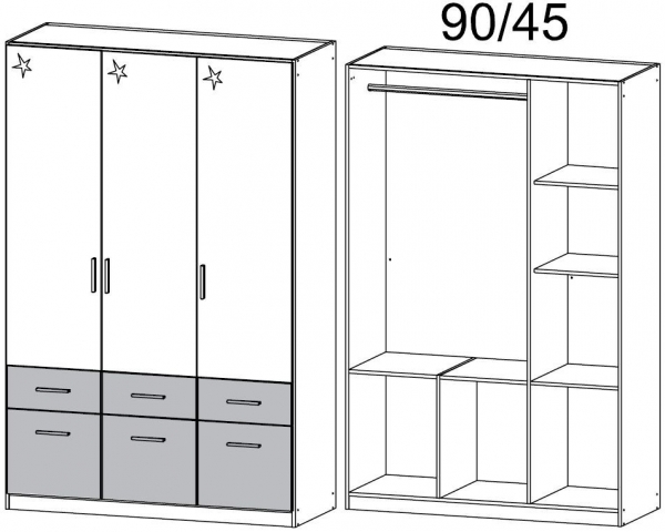 4967 : 3 High Polish Door 6 Carcase Color Drawer Combi Wardrobe