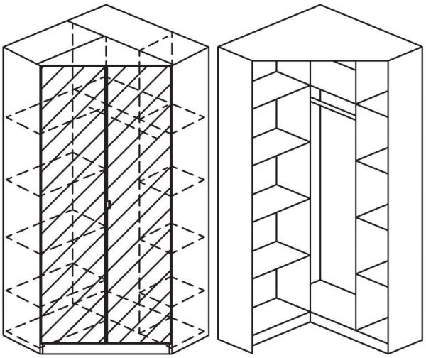 2210 : 2 Mirror Door Corner Wardrobe