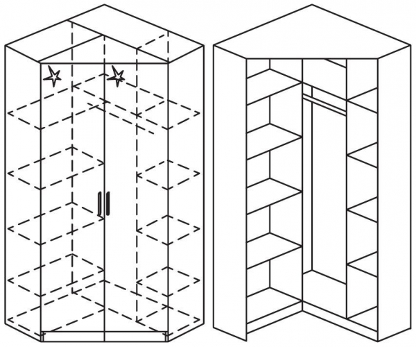 3126 : 2 Door High Polish Corner Wardrobe