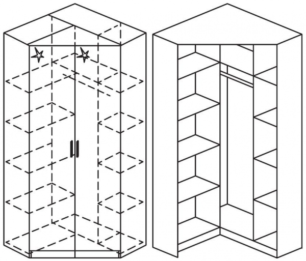 4890 : 2 Door High Polish Corner Wardrobe