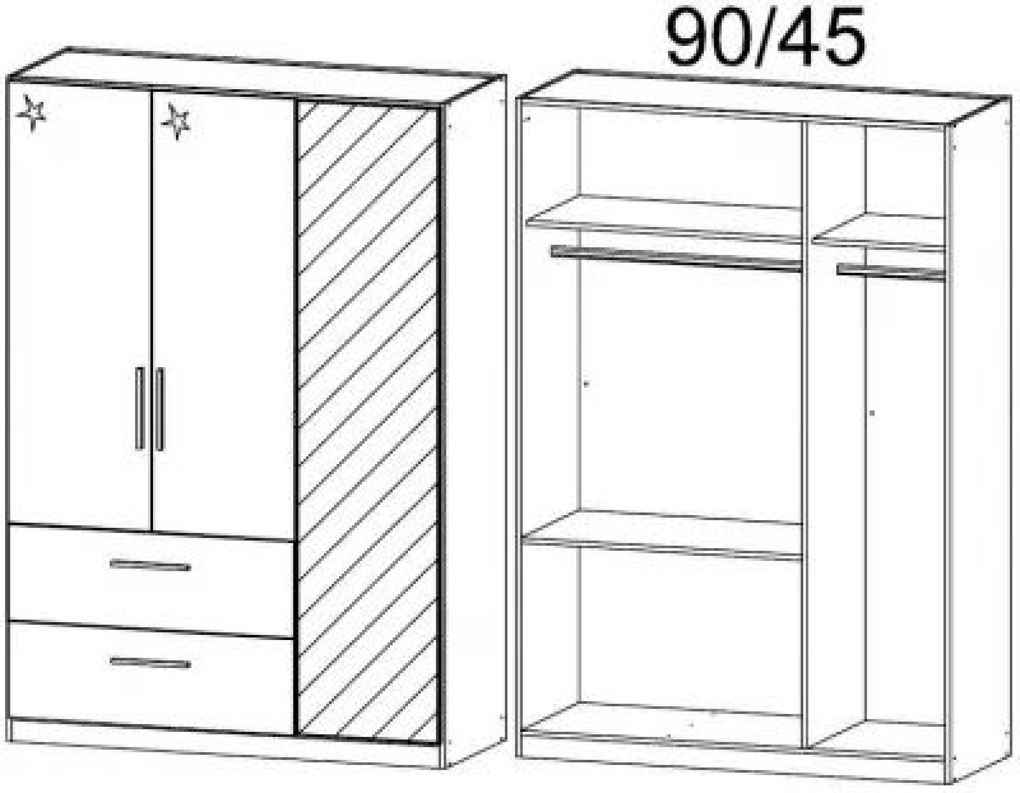 0V5P : 3 Door 2 Drawer Combi Wardrobe with 2 High Polish Door and 1 Mirror Door