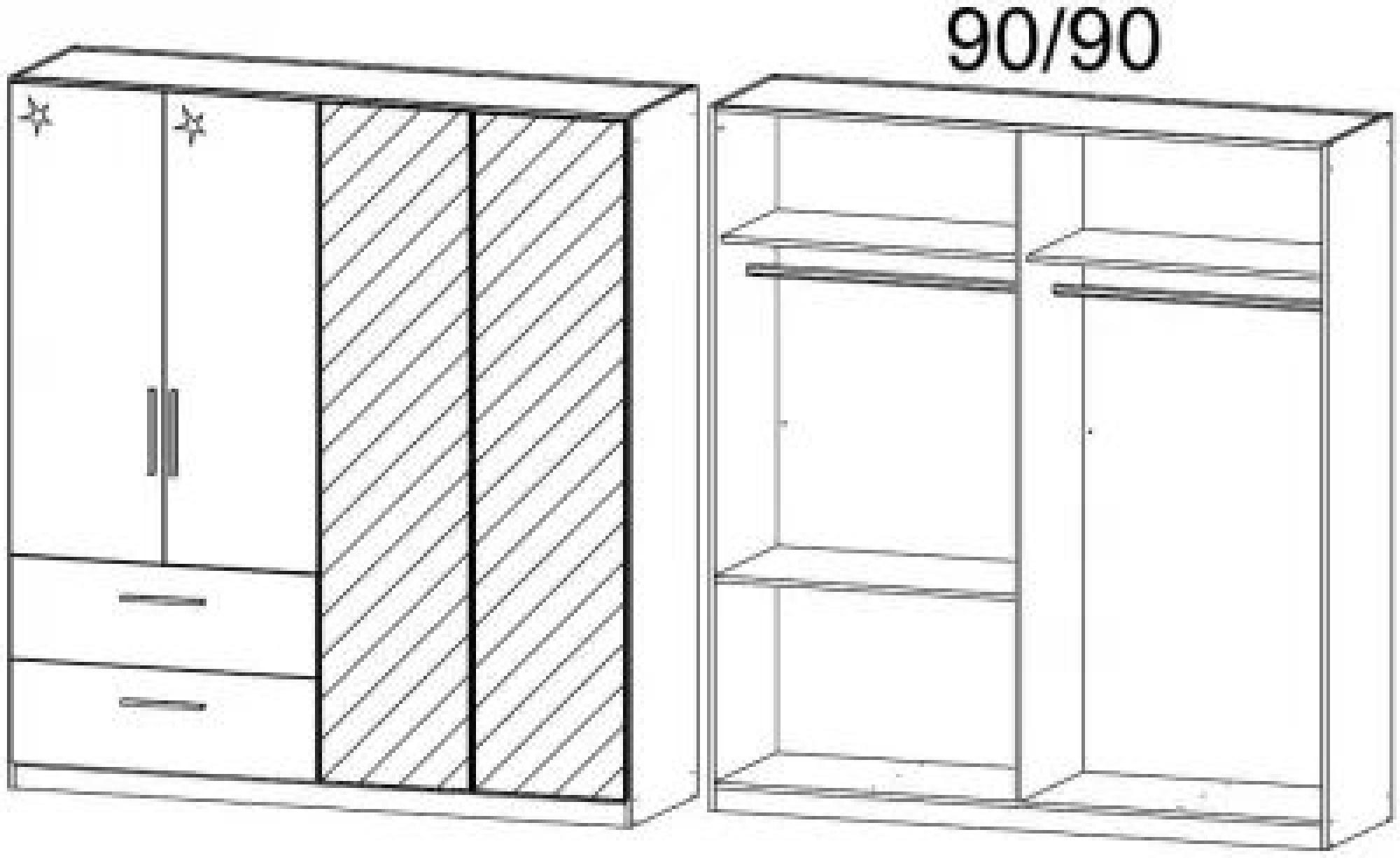 0V5R : 4 Door 2 Drawer Combi Wardrobe with 2 High Polish Door and 2 Mirror Door