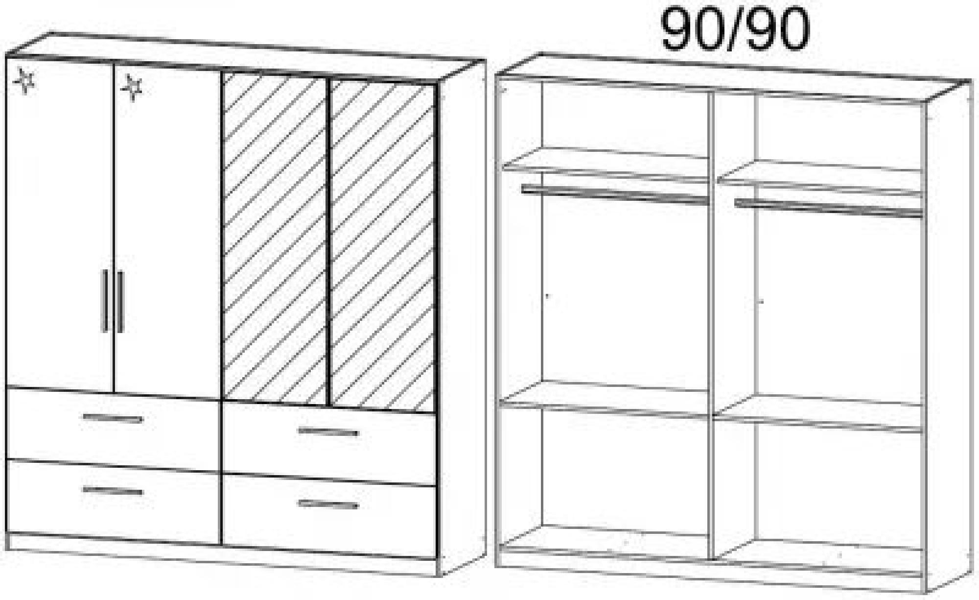 0V5S : 4 Door 4 Drawer Combi Wardrobe with 2 High Polish Door and 2 Mirror Door