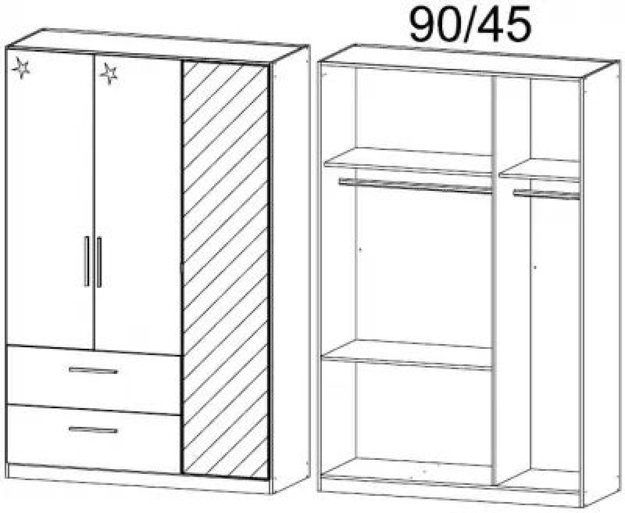 0V6P : 3 Door 2 Drawer Combi Wardrobe with 2 High Polish Door and 1 Mirror Door
