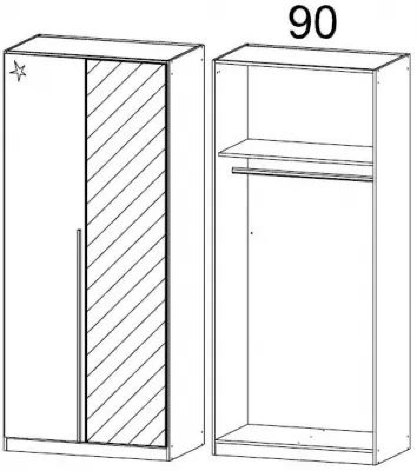 53S5 : 2 Door Wardrobe with 1 High Polish Door and 1 Mirror Door