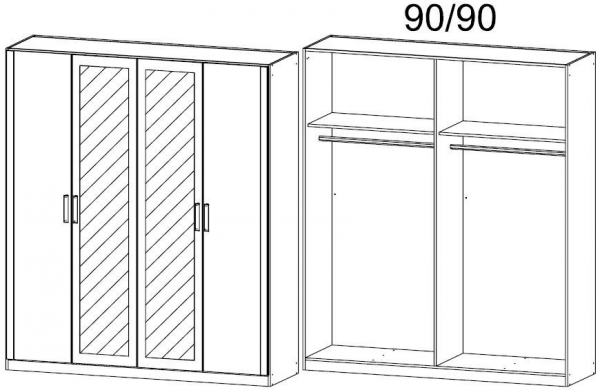 0857 : 4 Door Wardrobe with 2 Carcase Color Door and 2 Mirror Door with Cornice