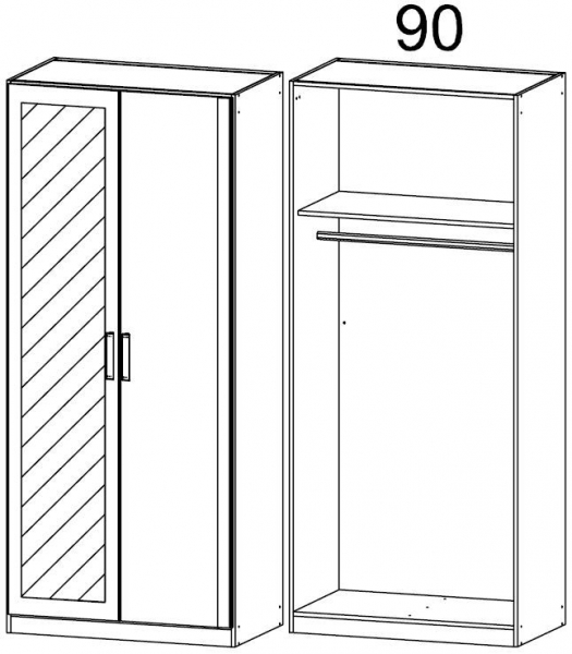 085P : 2 Door Wardrobe with 1 Carcase Color Door and 1 Mirror Door with Cornice