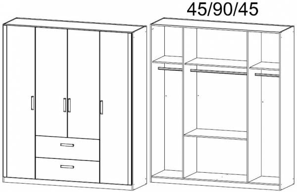 090A : 4 Door 2 Drawer Combi Wardrobe with Cornice