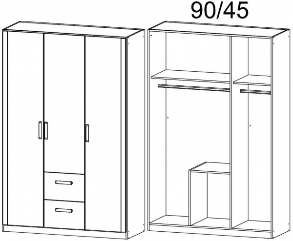 0K37 : 3 Door 2 Drawer Combi Wardrobe with Cornice