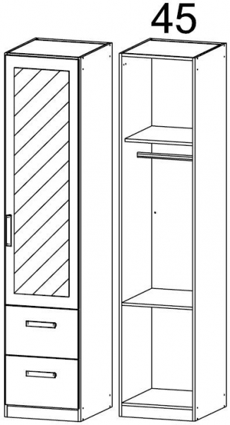 0K39 : 1 Right Mirror Door 2 Drawer Combi Wardrobe with Cornice