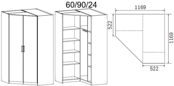 073Y : 2 Door Corner Wardrobe with Cornice