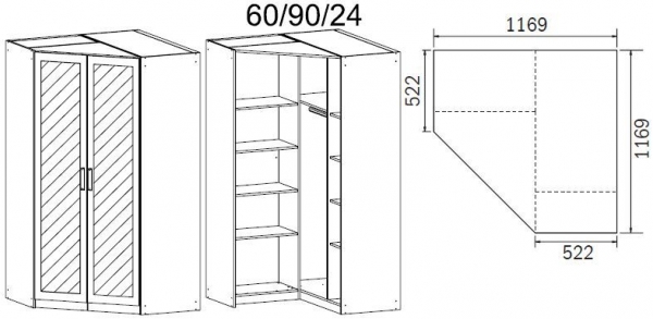 073Z : 2 Mirror Door Corner Wardrobe with Cornice
