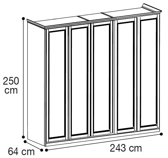 5 Door Wardrobe - H 250cm
