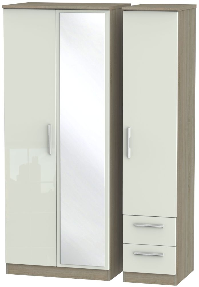 Knightsbridge 3 Door 2 Right Drawer Combi Wardrobe - High Gloss Kaschmir and Darkolino