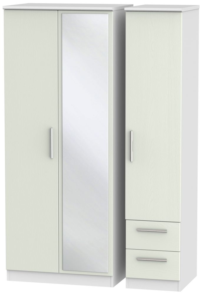 Knightsbridge 3 Door 2 Right Drawer Mirror Wardrobe - Kaschmir Ash and White