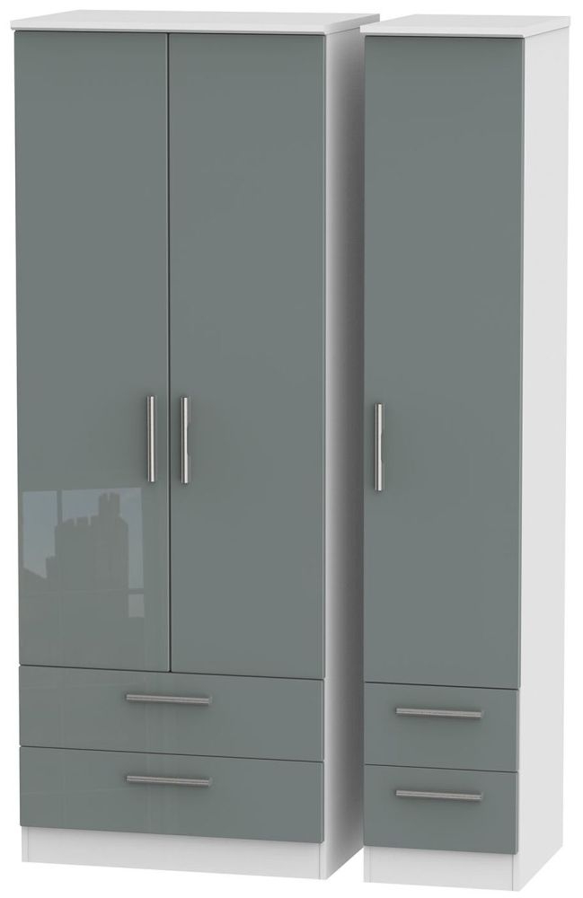 Knightsbridge 3 Door 4 Drawer Tall Wardrobe - High Gloss Grey and White