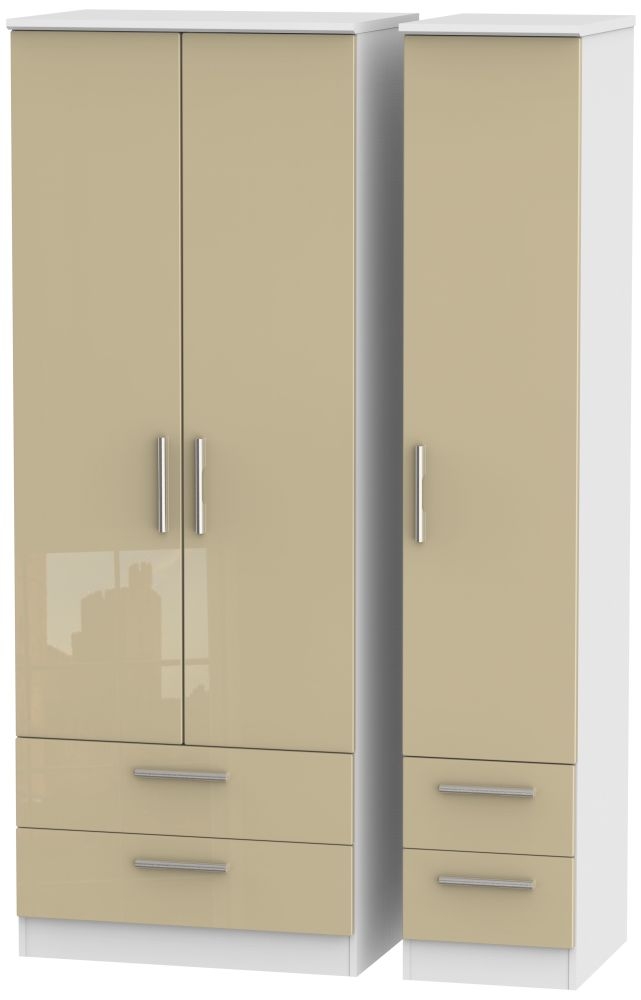 Knightsbridge 3 Door 4 Drawer Tall Wardrobe - High Gloss Mushroom and White