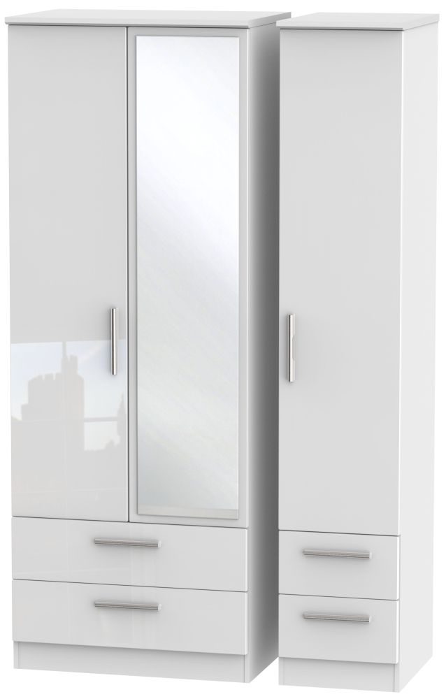 Knightsbridge 3 Door 4 Drawer Tall Combi Wardrobe - Comes in White High Gloss, Black High Gloss and Cream High Gloss and Cream Matt Options