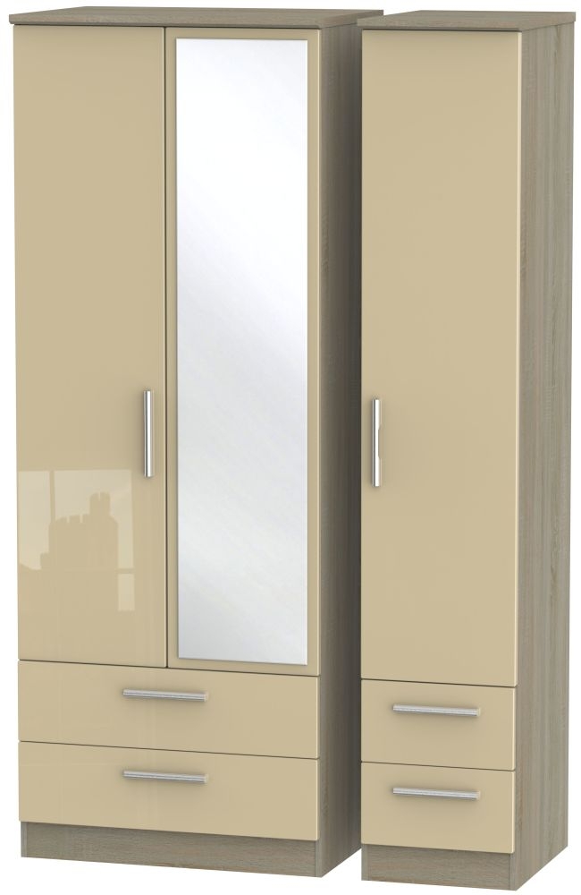 Knightsbridge 3 Door 4 Drawer Tall Combi Wardrobe - High Gloss Mushroom and Darkolino