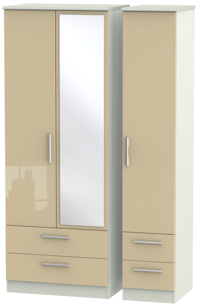 Knightsbridge 3 Door 4 Drawer Tall Combi Wardrobe - High Gloss Mushroom and Kaschmir Matt
