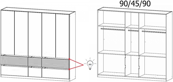 41J3 : 5 Door 6 Drawer Combi Wardrobe - Decor Front