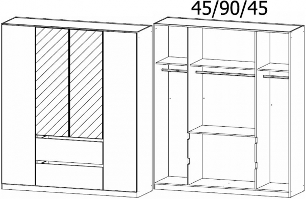5210 : 4 Door 2 Mirror 2 Drawer Combi Wardrobe