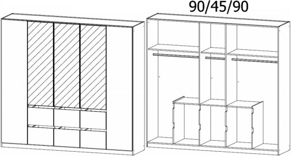 5213 : 5 Door 3 Mirror 6 Drawer Combi Wardrobe