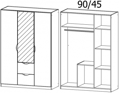 2338 : 3 Door 2 Drawer Combi Wardrobe with 1 Mirror Door
