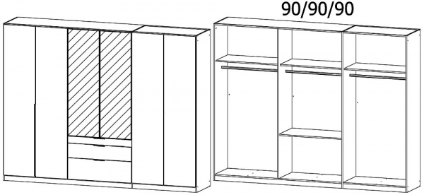0063 - 6 Door 2 Mirror 3 Drawer Wardrobe with High Polish White Front