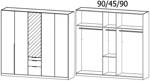 0073 - 5 Door 1 Mirror 3 Drawer Wardrobe