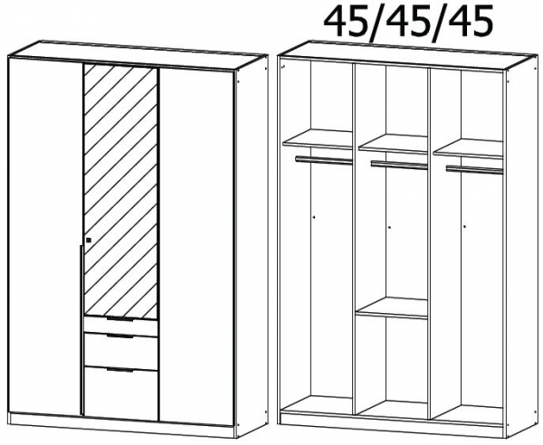 0081 - 3 Door 1 Mirror 3 Drawer Wardrobe with High Polish White Front