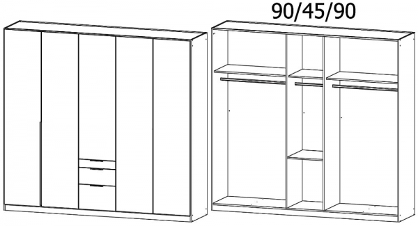 0086 - 5 Door 3 Drawer Wardrobe with High Polish White Front