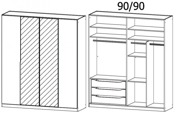 0AF1 - 4 Door 2 Mirror Wardrobe with High Polish White Front